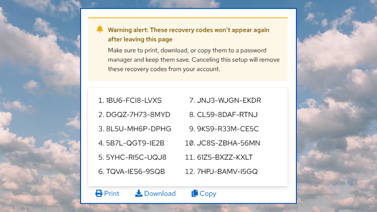 Recovery Codes – Website